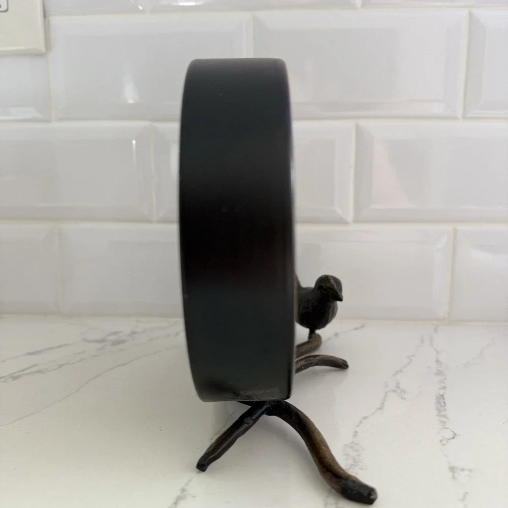 Vintage Pier 1 Imports Metal Mantel Clock Bird Branch Bronze Gold Desk Table